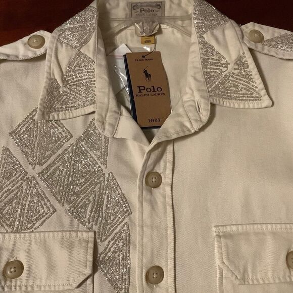 NWT Polo RALPH LAUREN SILVER BEADS EMBROIDERED COTTON SHIRT NEW WITH TAG US XL - Picture 15 of 16